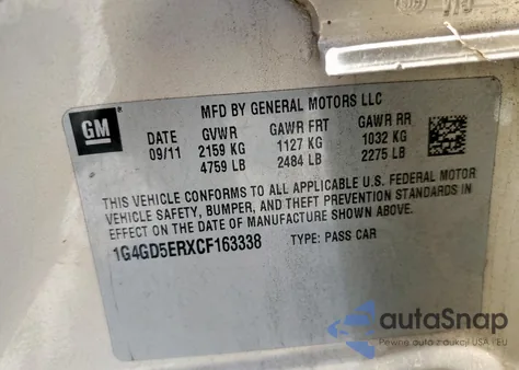 2012 Buick Lacrosse Premium z USA, uszkodzony, nr VIN 1G4GD5ERXCF163338